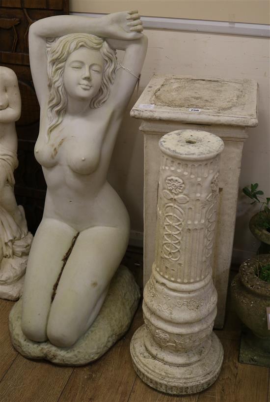A reconstituted stone baluster pedestal and a square section pedestal, on plinth (2) W.35cm and 30cm